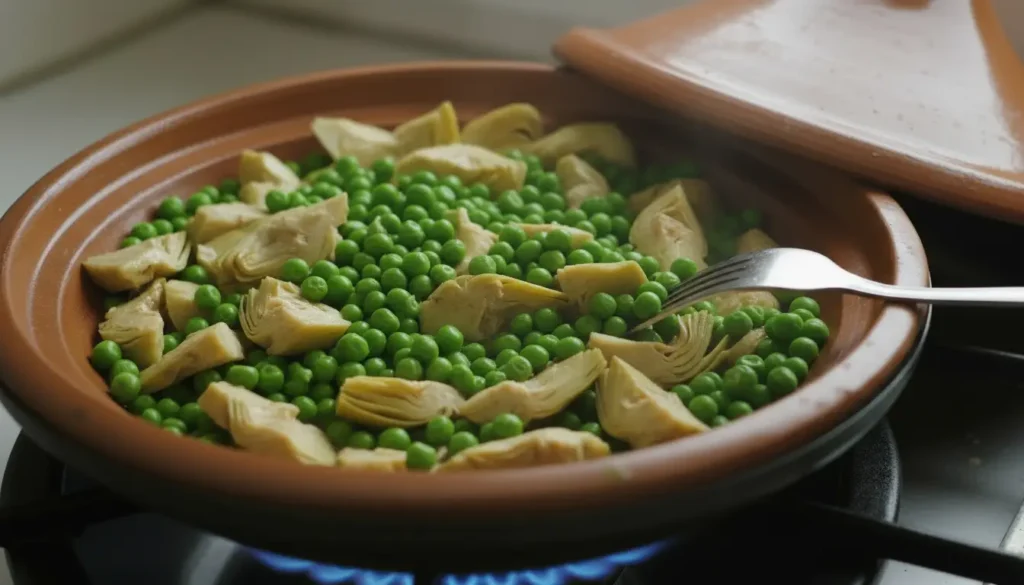 Covered tagine pot slow cooking on low heat Moroccan tagine cooking