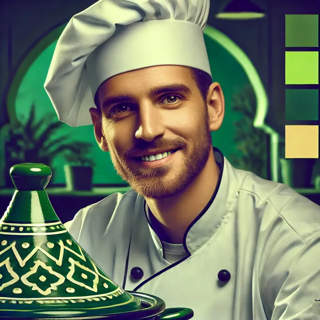 Illustration of Chef Reda, the virtual Moroccan AI chef sharing authentic tajine recipes