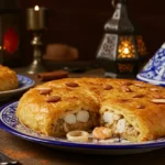 Golden Moroccan Seafood Bastilla with crispy phyllo dough and rich seafood filling.