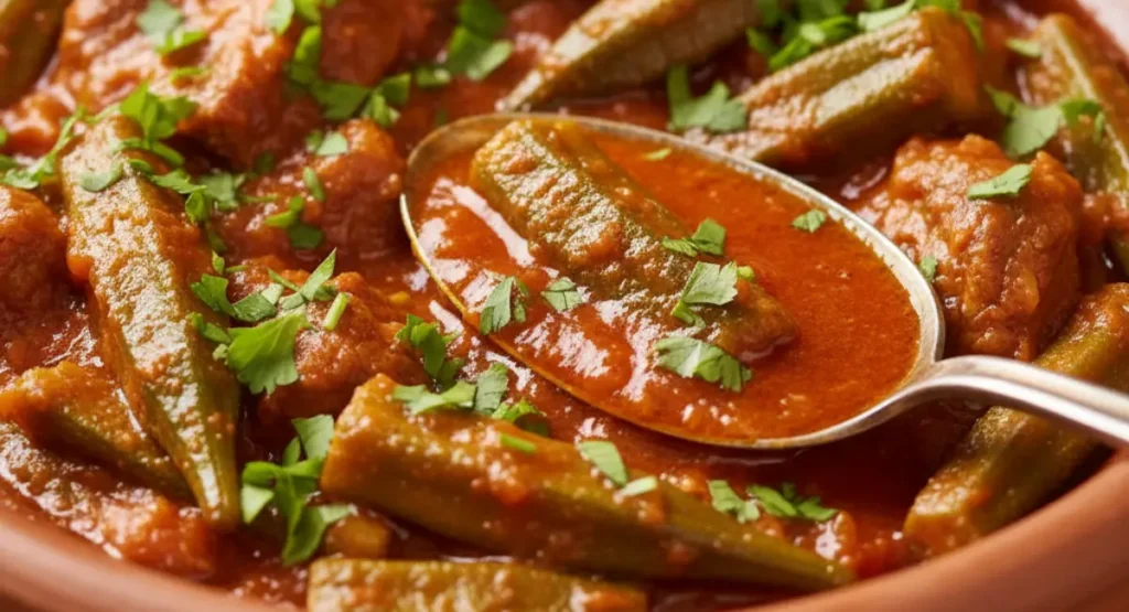 Best okra recipe with lamb in Moroccan tomato tagine