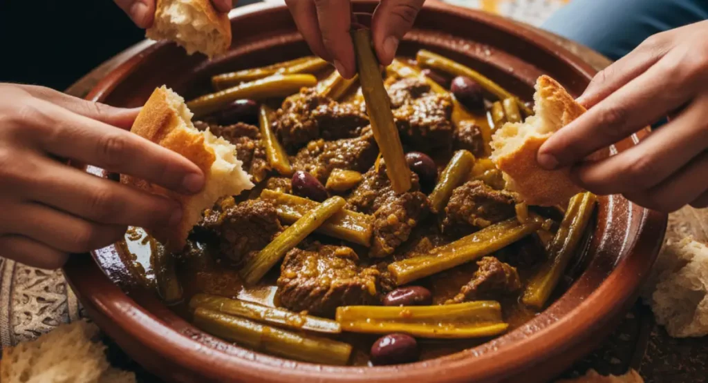 Sharing traditional Moroccan cardoon recipe at table