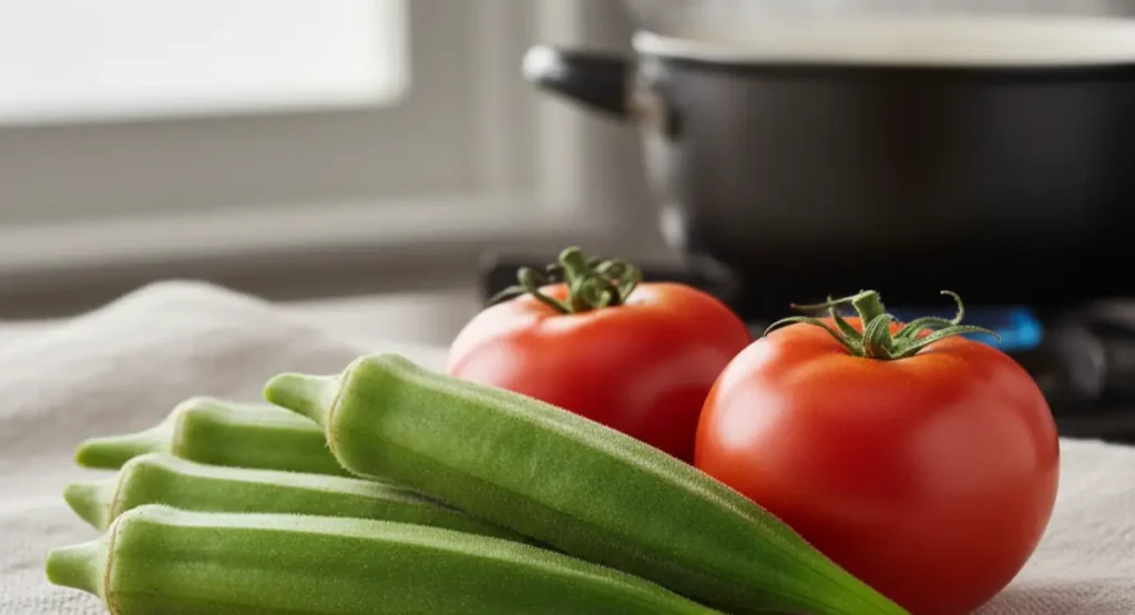 Okra recipe and tomato pairing in traditional Moroccan cooking