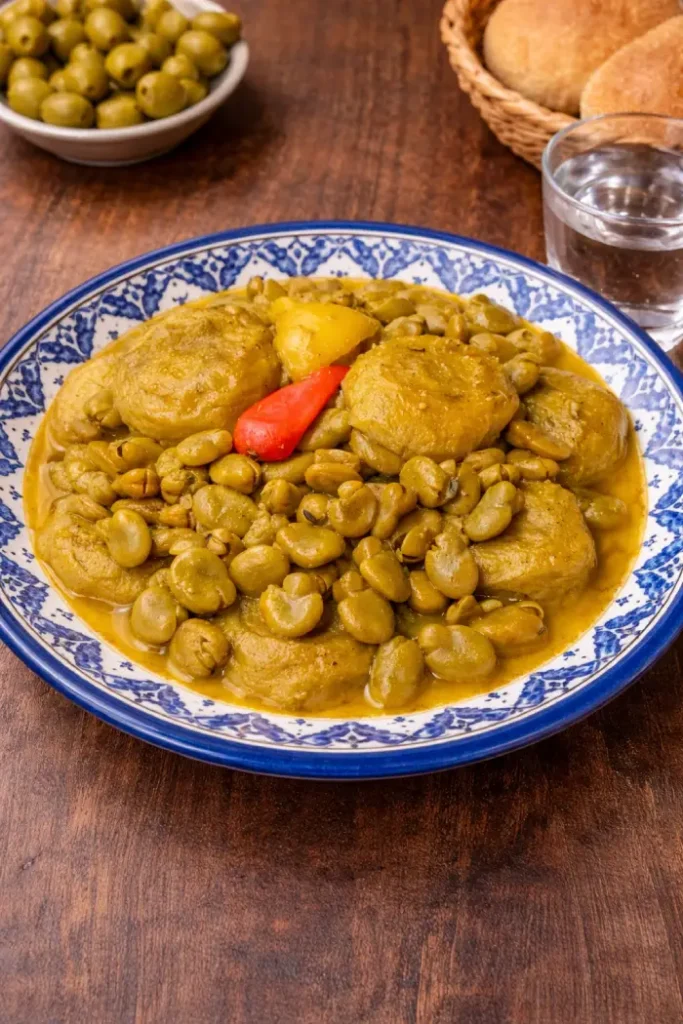 Vegetarian tagine recipe with fava beans, artichokes, and a light Moroccan sauce